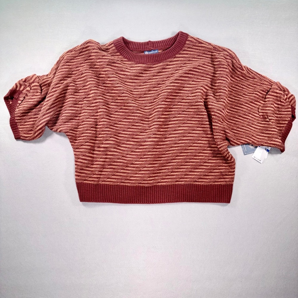 Democracy Womens XL Short Sleeve Sweater Rust Orange Burgundy Striped